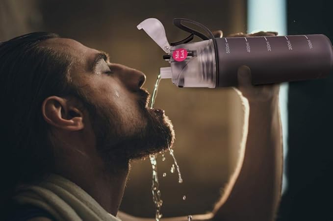 Misting Water Bottle, Spray Mist Sports Bottle for Outdoor Sport Hydration and Cooling Down, BPA-Free Misting Water Bottle with Unique Mist Lock Design (Black-20oz)