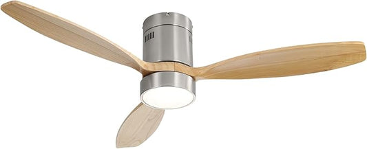 Sofucor 52 Inch Low Profile Ceiling Fan with Lights Remote Control Wood Blades Reversible DC Motor Modern Ceiling Fan for Kitchen, Bedroom, Basement, Dining, Living Room, Silvery wood