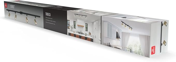 Globe Electric Tribeca 56 Inch Matte Black 4-Light Adjustable Track Ceiling Lighting Kit Fixture with Brass Cylindrical Track Heads, Ideal for Kitchen Island, Compatible with LED Bulbs, 64000009