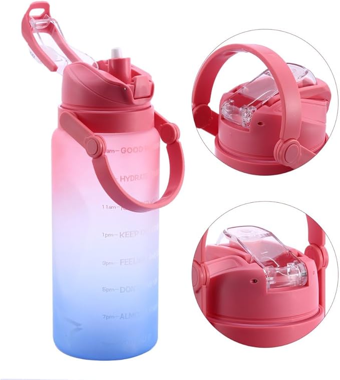 LESHP 64oz Sports Motivational Big Water Bottle With Time Marker Capacity Scale Line, Leak-Proof Reusable Large Water Bottle to Ensure You Drink Enough Water Throughout The Day for Fitness