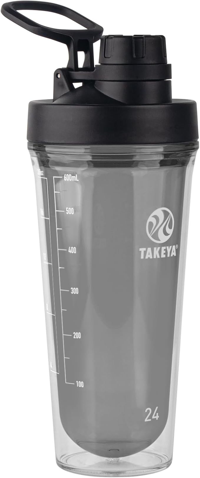 Takeya 24 oz Tritan Plastic Shaker Bottle - Premium BPA Free Protein Shakes Mixer, Leakproof Spout Lid, Shatterproof, Stormy Black