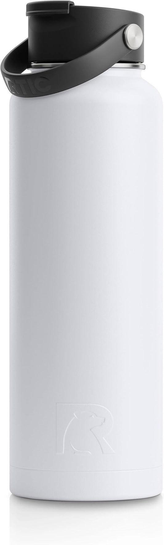 RTIC 40oz Vacuum Insulated Water Bottle, Metal, Stainless Steel, BPA Free, Reusable, Sweat-Proof Flask for Hot and Cold Drinks, Travel, Sports, Camping, White
