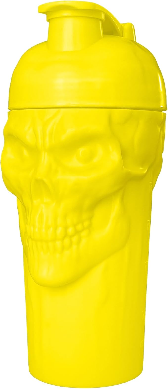 JNX SPORTS The Curse! Skull Shaker Bottle, 24-Ounce, Electric Yellow Limited Edition, Supplement Mixer with Classic Loop Top