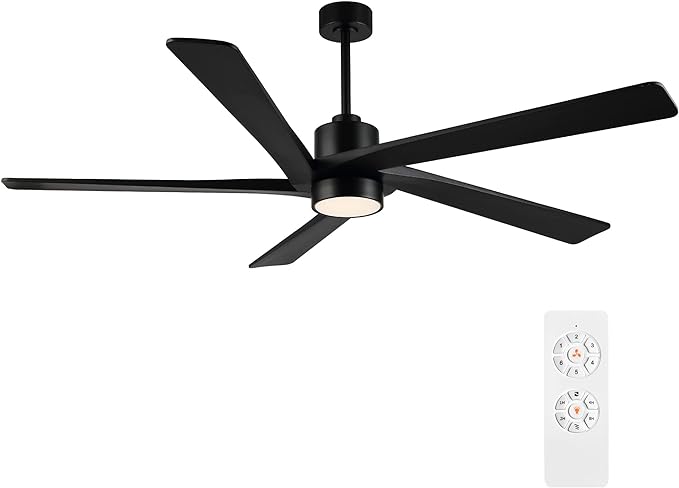 WINGBO 72 Inch DC Ceiling Fan with Lights and 3 Downrods, 5 Reversible Carved Wood Blades, 6-Speed Noiseless DC Motor, Modern Ceiling Fan in Matte Black Finish, ETL Listed