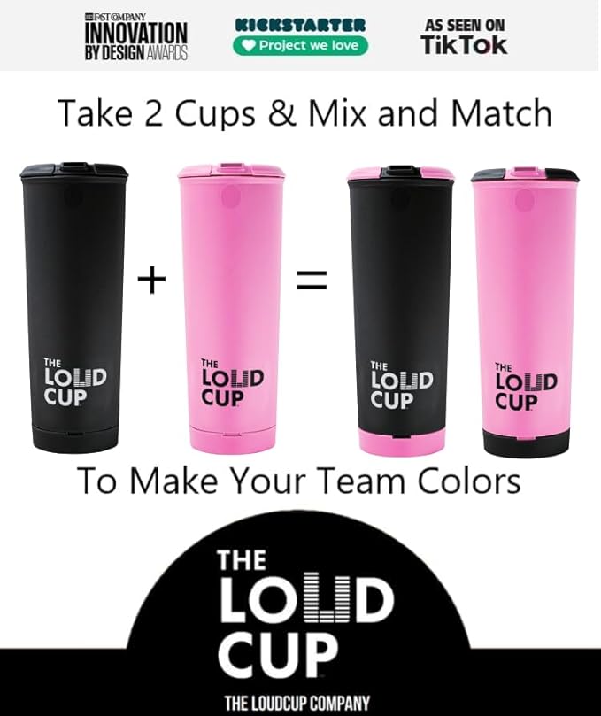The LoudCup 20 oz Tumbler + Integrated Stadium Horn (Flamingo Pink) - Reusable Water Bottle for Sports Fans - Worlds Loudest Cup for Noisy Fans on Game Day & Tailgating