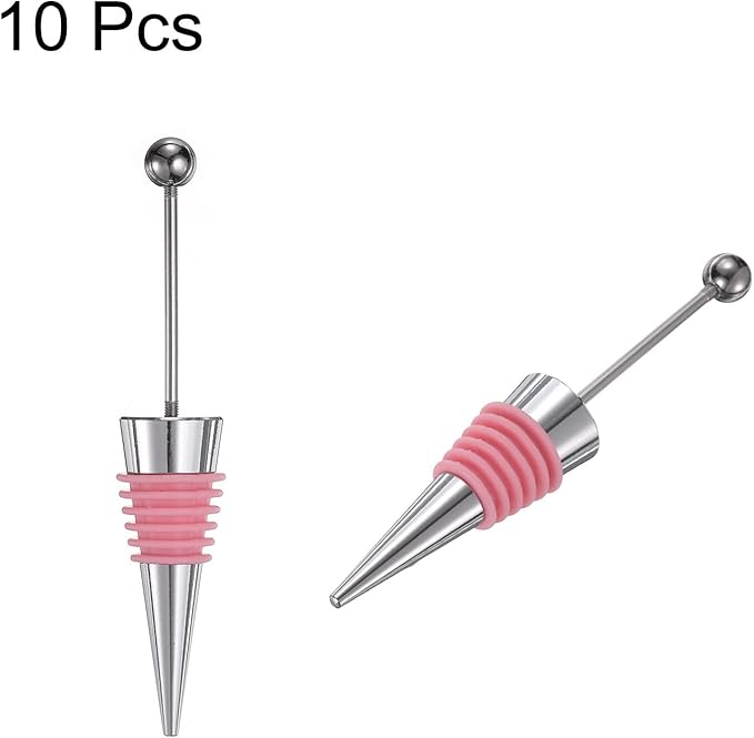 uxcell 10 Pcs Bead Wine Bottle Corks, Wine Stopper Cork, Wine Stopper, Reusable Wine Bottle Corks Sealing Plug Bottle for Beverage Holiday Party Bar,Silver/Pink