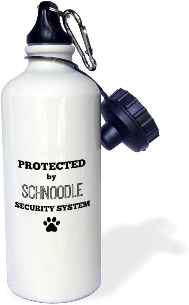 3dRose Protected by Schnoodle Security System Sports Water Bottle, 21 oz, White