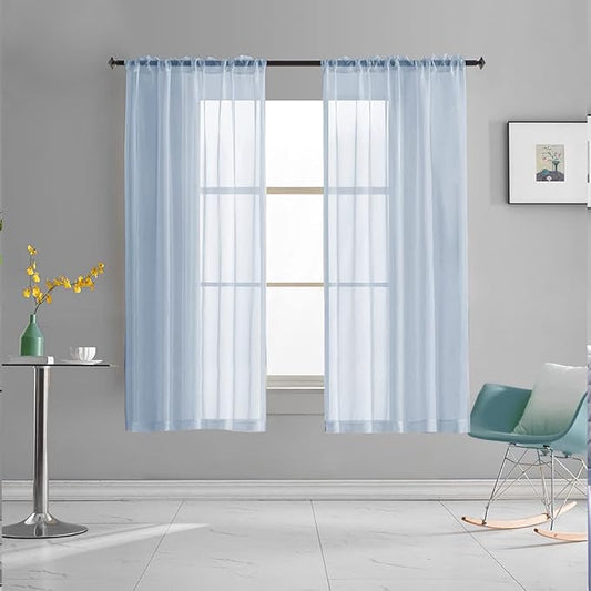 Sky Blue Sheer Curtains 63 Inch Length for Bedroom Rod Pocket Light Filtering Blue Drapes for Windows/Living Room/Girls/Kids 52x63 Inches Long 2 Panels