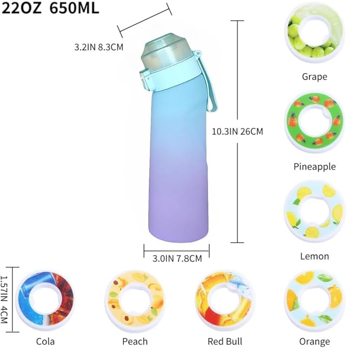 Air Water Bottle,650ML Scent Water Bottle with Air Water Flavour Pod,Leak Proof Sports Water Cup with Straw,Fruit Fragrance Water Bottle Suitable for Outdoor Sports