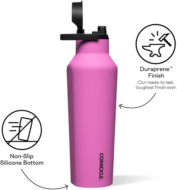 Corkcicle Insulated Canteen Travel Water Bottle, Triple Insulated Stainless Steel, Easy Grip Straw Mouth, Keeps Beverages Cold for 25 Hours or Warm for 12 Hours, 20oz, Fuchsia