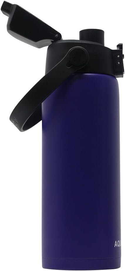 New Aquatix (Purple, 21 Ounce) Pure Stainless Steel Double Wall Vacuum Insulated Sports Water Bottle Convenient Flip Top Cap with Removable Strap Handle - Keeps Drinks Cold 24 hr/Hot 6 hr