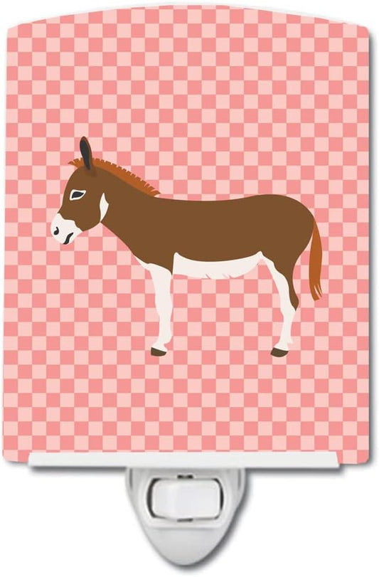 Caroline's Treasures BB7847CNL Miniature Mediterranian Donkey Pink Check Ceramic Night Light Compact, UL-Certified, Ideal for Bedroom, Bathroom, Nursery, Hallway, Kitchen, 6x4x3, Multicolor