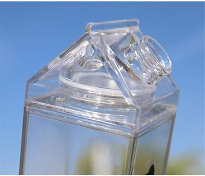 Jinberry 500ml/17Oz Cute Clear Milk Carton Water Bottle Portable Drinkware for Outdoor Climbing Tour or Camping