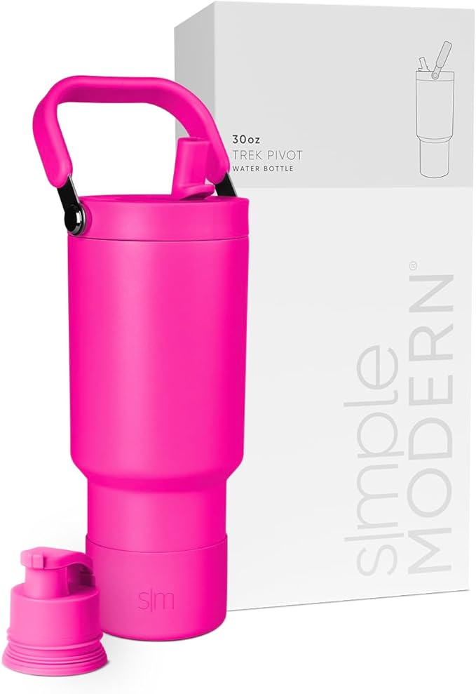 Simple Modern Trek Pivot | 30oz Flip Straw Tumbler with Handle | Water Bottle & Boot | Interchangeable Straw & Chug Lids | Insulated Stainless Steel Jug | Gym Sports Outdoors | Raspberry Vibes