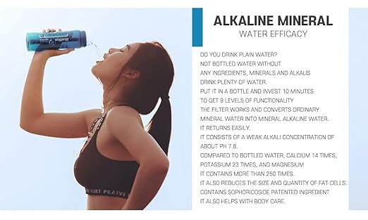 Mymi BlueBlue Alkaline Mineral 9 Stage Filter Water Bottles Alkaline Mineral Water Ionizer Portable Water Bottle (Filter Bottle 600 ML) Made in Korea