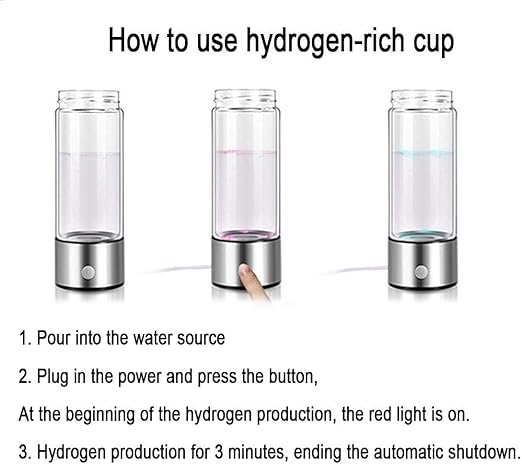 Hydrogen Rich Health Cup Alkaline Ionizer Generator USB Rechargeable Electrolysis Generator Ionization Bottle Weak Alkaline Cup Anti-Oxidation and Anti-Aging Glass Health Cup