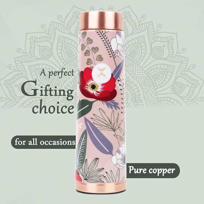 Copper Water Bottle A Handmade Ayurvedic Enameled Print Pure Copper Water Bottle For Drinking - Increase Your Water Consumption, and Experience Immediate Health Benefits (ENAMELED PRINT 11)