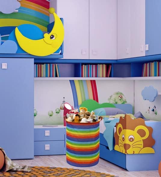 Rainbow Laundry Hamper,Kids Laundry Basket Collapsible Baby Storage Baskets for Kids Room Decor,Colourful Hamper,Toy Organizer,(Rainbow stripe) …