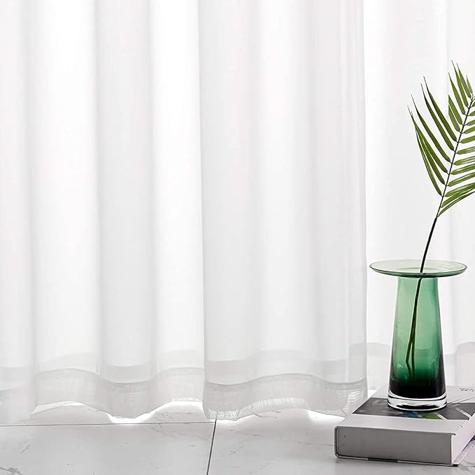 White Sheer Voile Curtains Translucent Solid Color Window Treatment 45 Inches Long Panels Rod Pocket White Sheers for Bedroom Living Room 2 Panels 52x45