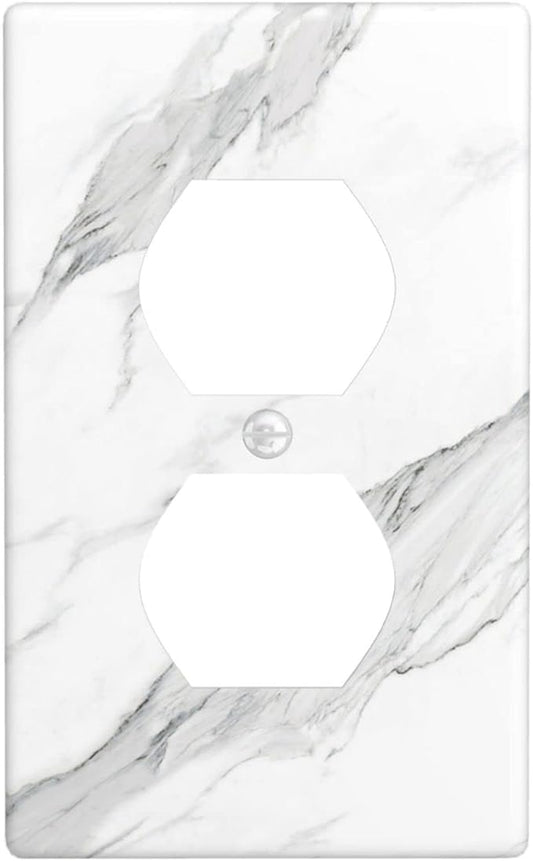 Marble Grey Wall Plate Decorative Light Switch Cover 1-Gang Single Duplex Outlet Faceplate for Kitchen Bathroom Bedroom Room Receptacle White