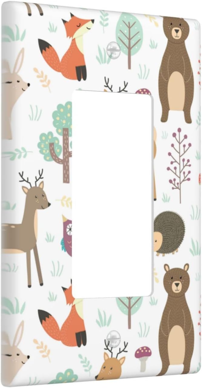 Cartoon Animal Deer Bear Fox Light Switch Cover Decorative Single Rocker Plastic Wall Plate Outlet Cover for Women Girls Bedroom Kitchen Living Room Decor 4.5 * 2.76