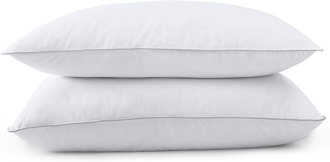 WOLKI Goose Feather Down Alternative Pillows Sandard Size Set of 2, 100% Soft Cotton Shell Bed Pillow, Hotel Sleeping Pillow for Back, Stomach or Side Sleepers 20x26