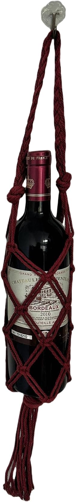 Hand-woven wine storage bag, Bohemian wine hanging bag, Bottle bag, Tote bag, 26 inch (Wine Storage Bag Red)