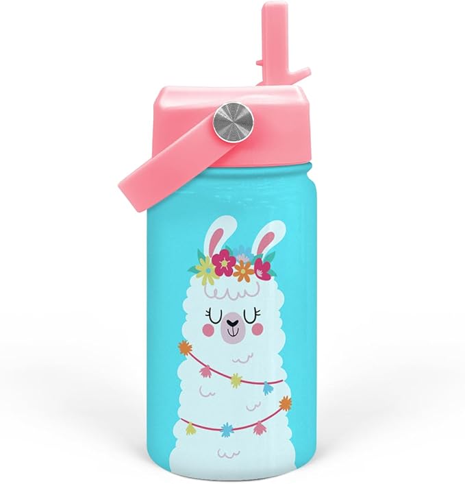 Llama Water Bottle - Kids Water Bottle with Straw Lid - 12 Oz Insulated Stainless Steel Water Bottles for Toddlers Kid Girls - Travel Cup for School Sports