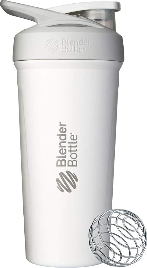 BlenderBottle 24-Ounce Stainless Steel Shaker Cup Bundle with Wire Whisk, White and Black