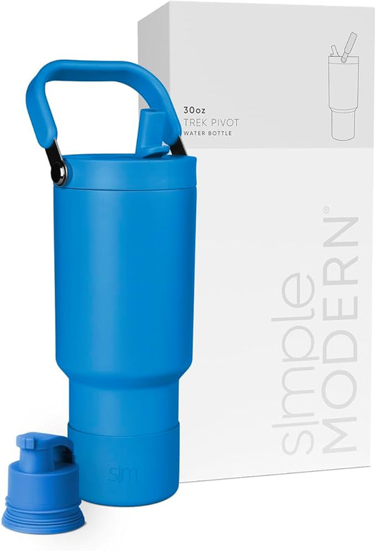 Simple Modern Trek Pivot | 30oz Flip Straw Tumbler with Handle | Water Bottle & Boot | Interchangeable Straw & Chug Lids | Insulated Stainless Steel Jug | Gym Sports Outdoors | Supersonic Blue