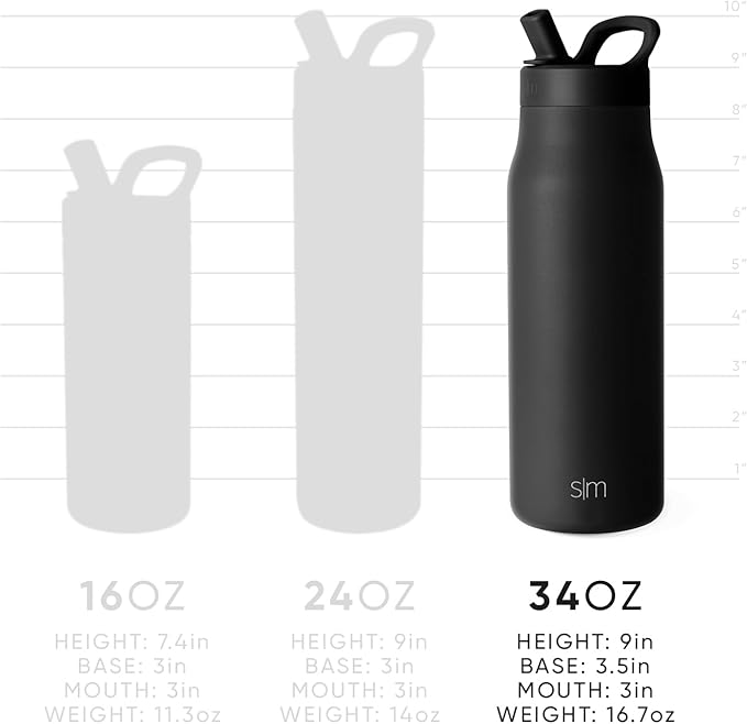 Simple Modern Water Bottle with Push Button Straw Lid | Ceramic-Lined Insulated Stainless Steel | Travel Water Bottles for Gym & Sports | Leak Proof | Mesa Signature Collection | 34oz, Berry