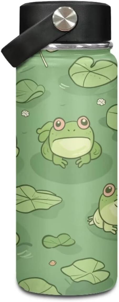 Frog Stainless Steel Water Bottles 20 Oz Insulated Water Bottles Leakproof Reusable Sports Water Bottle for Beach, Travel Cup Coffee Mug Birthday Gifts for Women