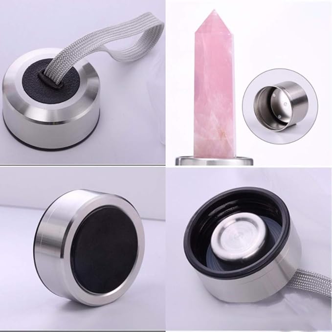 Crystal Glass Water Bottle, Glass Water Bottle with Changeable Natural Crystal Center, Quartz Gemstone Water Bottle for Natural