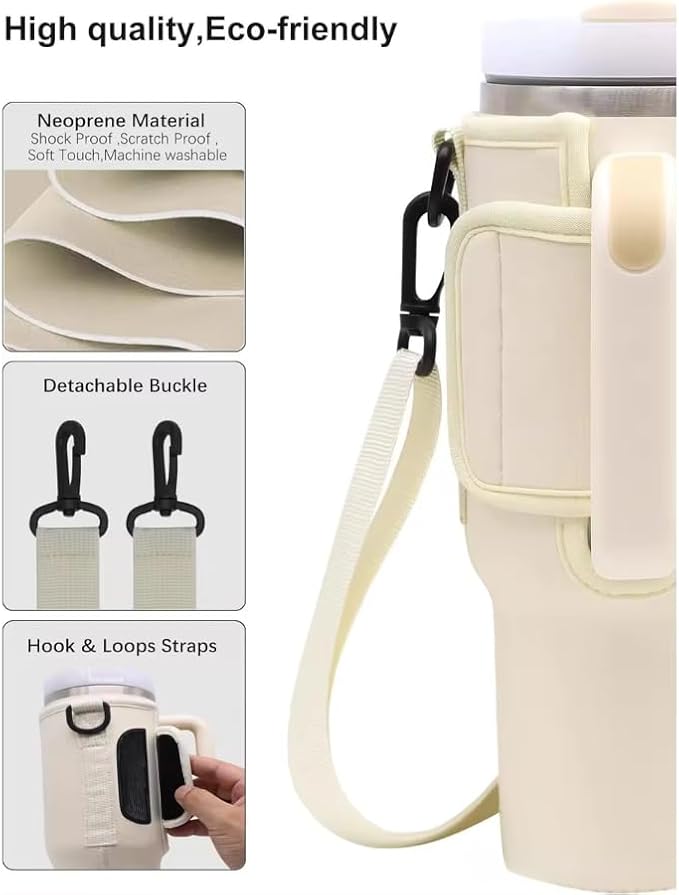 Prime Choice 30oz / 40oz Water Bottle Holder Sleeve Water Bottle Sling Carrier Bag Compatible With 30 40oz Stanley Cup Tumbler and Simple Modern Tumbler (Black)