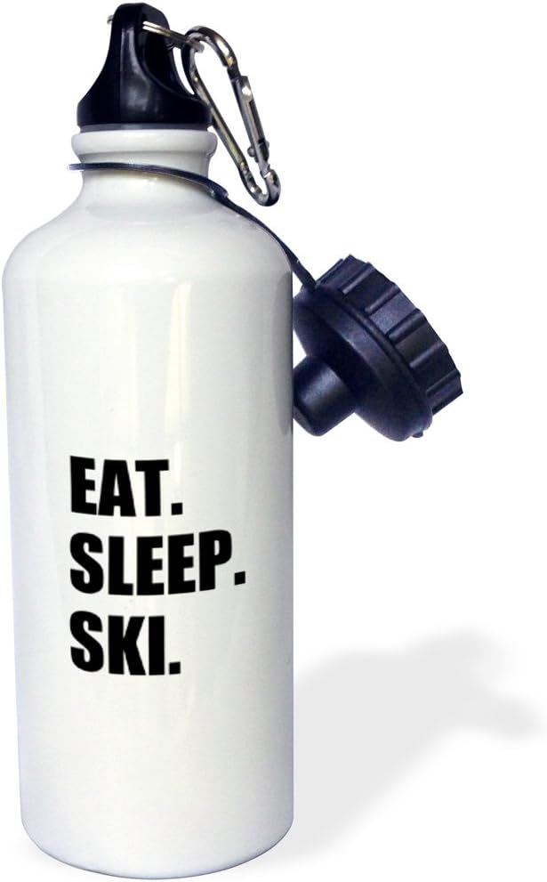 3dRose Eat Sleep Skiing Enthusiast Passionate Skier Black Text Sports Water Bottle, 21Oz, Multicolored