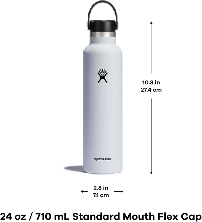 Hydro Flask Stainless Steel Standard Mouth Water Bottle with Flex Cap and Double-Wall Vacuum Insulation