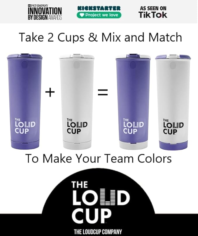 The LoudCup 20 oz Tumbler + Integrated Stadium Horn (Starling Purple) - Reusable Water Bottle for Sports Fans - Worlds Loudest Cup for Noisy Fans on Game Day & Tailgating