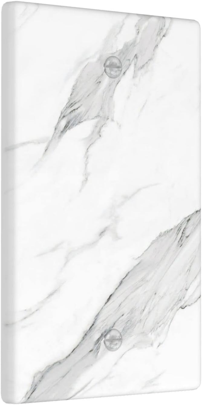 Marble Grey Wall Plate Decorative Light Switch Cover 1-Gang Single Blank Faceplate for Bathroom Kitchen Farmhouse Bedroom White