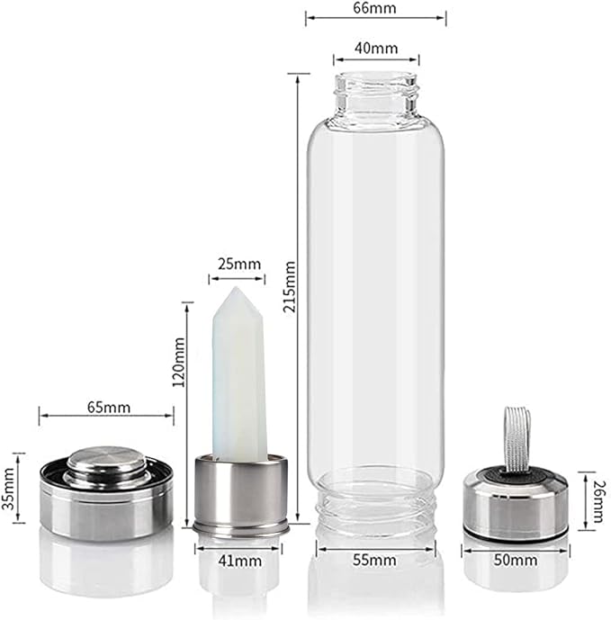 Crystal Glass Water Bottle, Glass Water Bottle with Changeable Natural Crystal Center, Quartz Gemstone Water Bottle for Natural