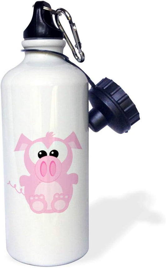3dRose "Cute Goofkins Piggy Cartoon" Sports Water Bottle, 21 oz, White