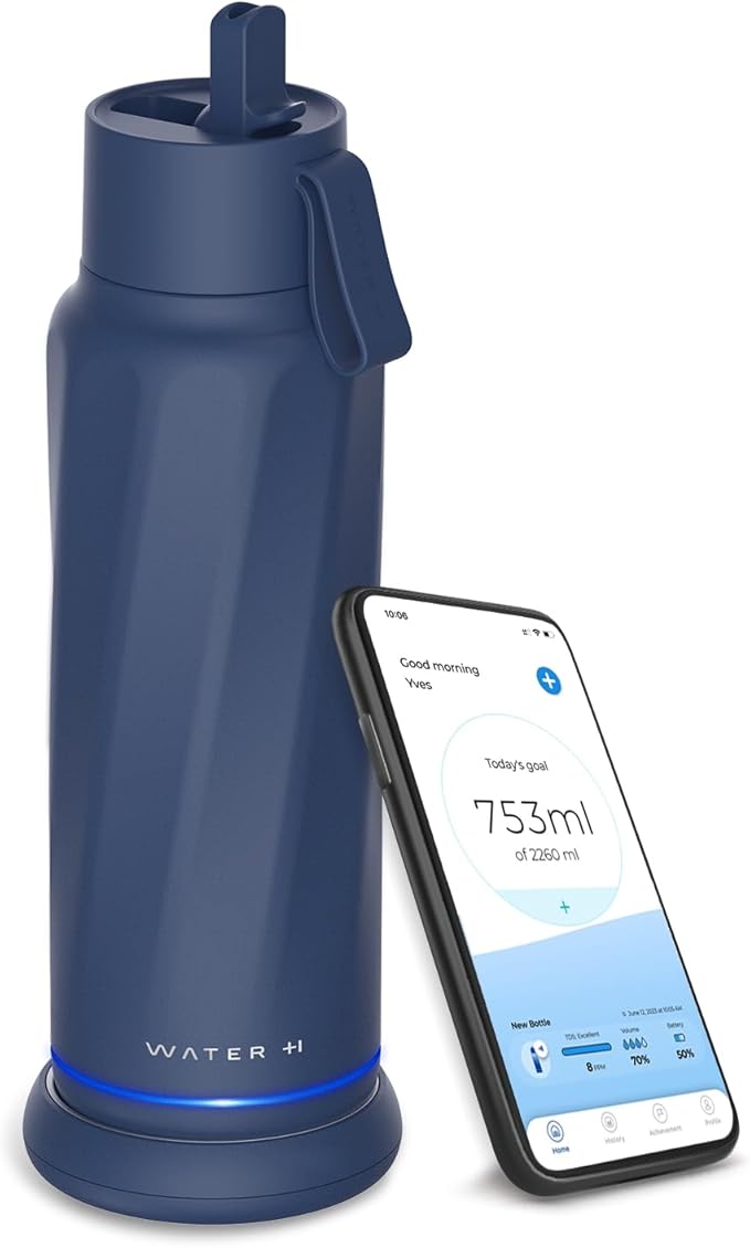 Vita Insulated Smart Water Bottle, Intake Tracker, Water Safety Analyzer, LED Reminder, BPA Free, 18 oz Double Wall Vacuum Stainless Steel Thermos (Flip Lid + Straw), Ideal Gift for Mom