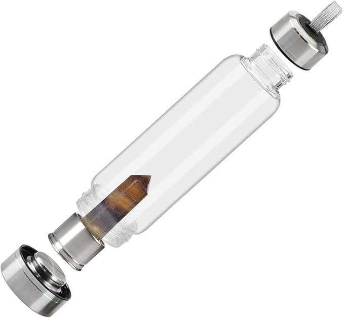 Crystal Glass Water Bottle Energy Quartz Gemstone Water Bottle with Changeable Natural Crystal Center for Healing and Wellness Yellow Fluorite