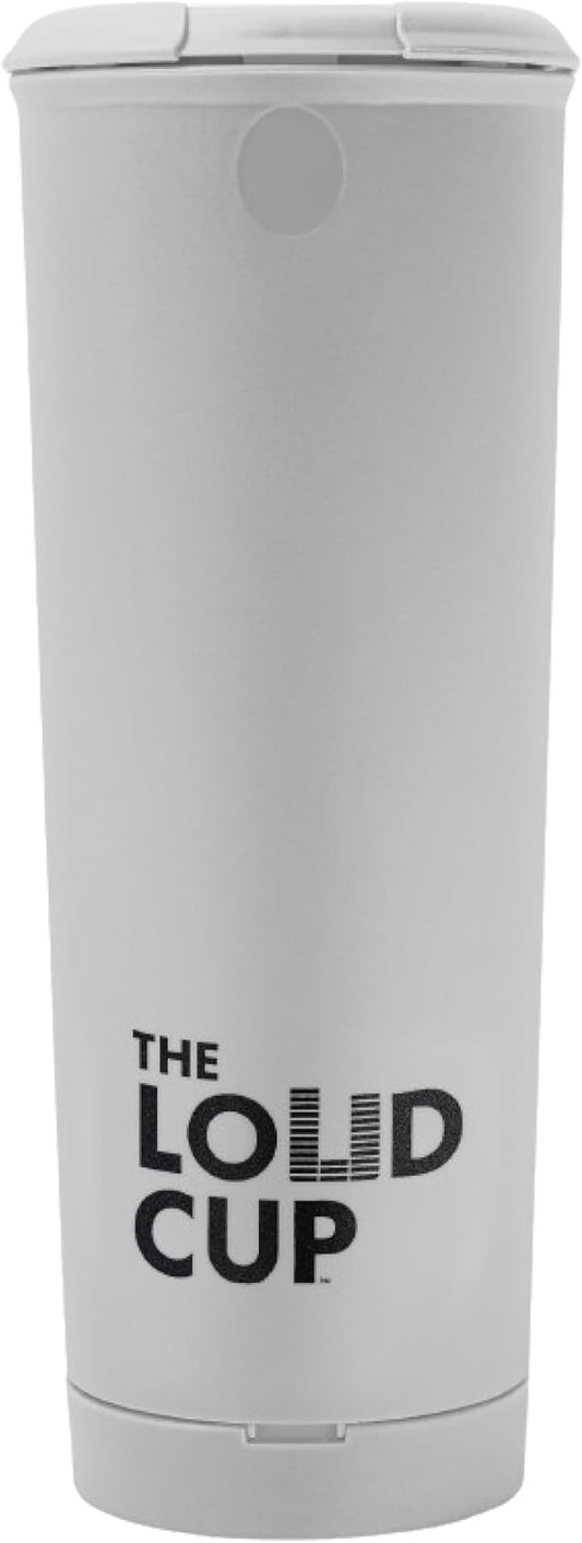 The LoudCup 20 oz Tumbler + Integrated Stadium Horn (Owl Grey) - Reusable Water Bottle for Sports Fans - Worlds Loudest Cup for Noisy Fans on Game Day & Tailgating