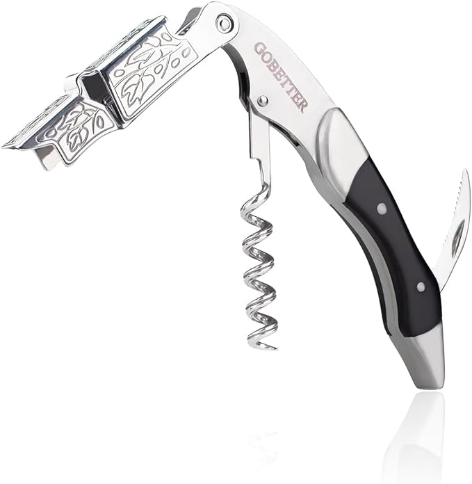 GOBETTER Wine Opener, Professional Corkscrews for Wine Bottles Cap Remover, Manual Wine Key for Home Use, Servers, Waiters Bartenders and Wine Lovers, Ebony Wood