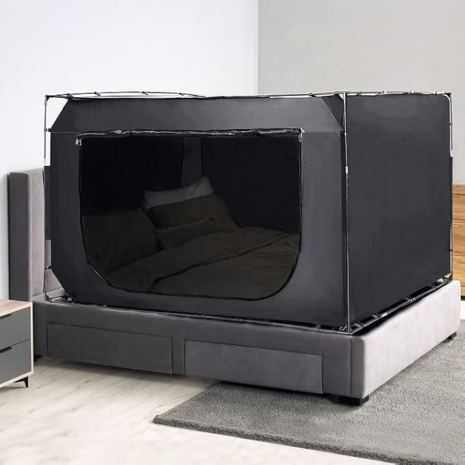 Rengue King Size 80 * 78 * 47 Bed Tent Bed Canopy Tents for Adult and Kids Portable Dream Tent Indoor Sleeping Tents 70% Blackout Light with 3 Doors Breathable Big Space Privacy Space Bed Tent Bunk