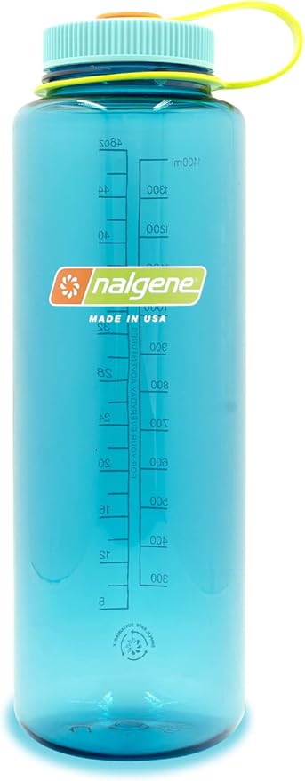 Nalgene Sustain Tritan BPA-Free Water Bottle Made with Material Derived from 50% Plastic Waste, 48 OZ, Wide Mouth, Cerulean