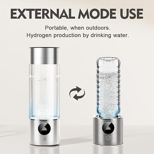 Hydrogen Water Bottle is a 3-Purpose Hydrogen Water Generator That uses Advanced SPE and PEM 15 Minutes About 5000 ppb of odourless Hydrogen Water(Silver/380ML)