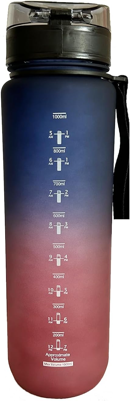 DEARART 32oz Water Bottle With Motivational and Time Marker, BPA FREE Quick Drink Without Straw, Suit Sports Office Gym Travel, Deep Blue&Red
