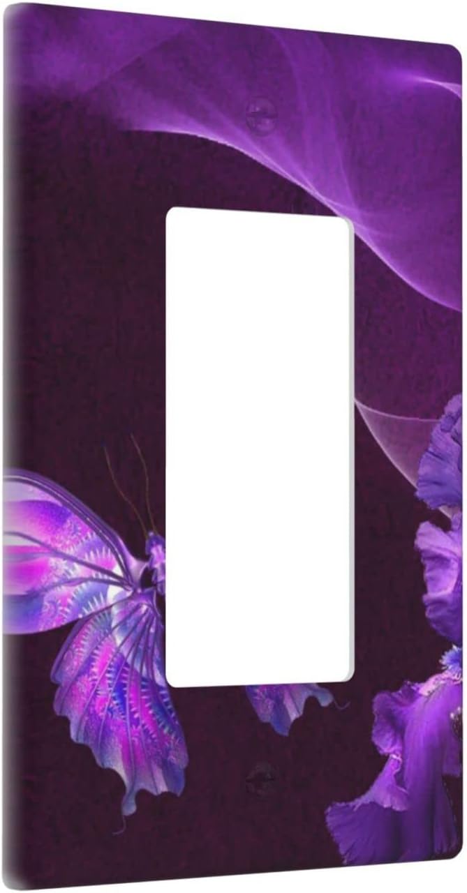 Purple Butterfly Flower Single Rocker Light Switch Wall Plate Cover Decorative 1-Gang for Outlet Girls Room Bathroom Bedroom Home Kitchen One Decora Receptacle Polycarbonate Power Gear 4.5" x 2.76"
