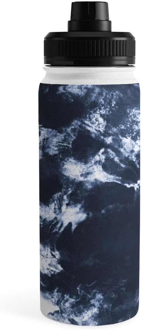 Deny Designs Water Bottle, Sport Lid 18 oz, Marta Barragan Camarasa Dark blue watercolor stains